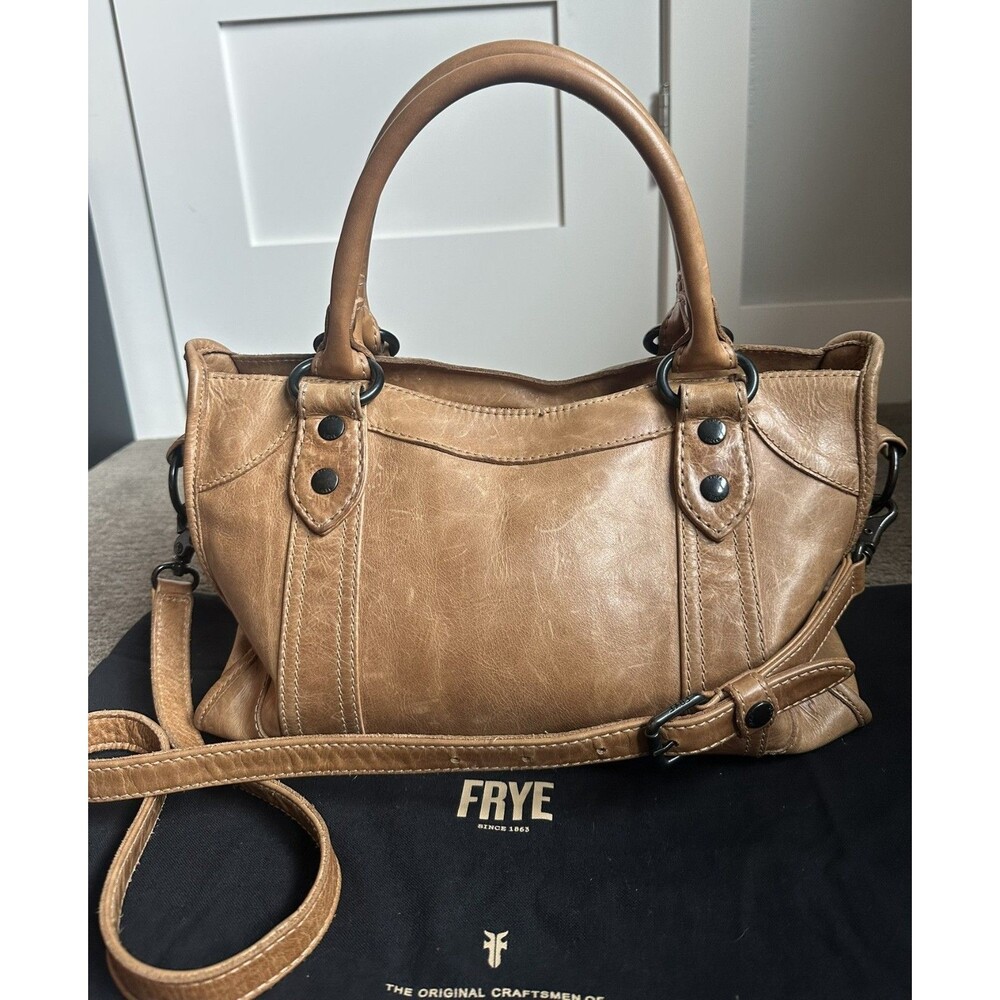 Frye  Melissa Distressed Leather Satchel / Shoulder Bag Cognac Tan